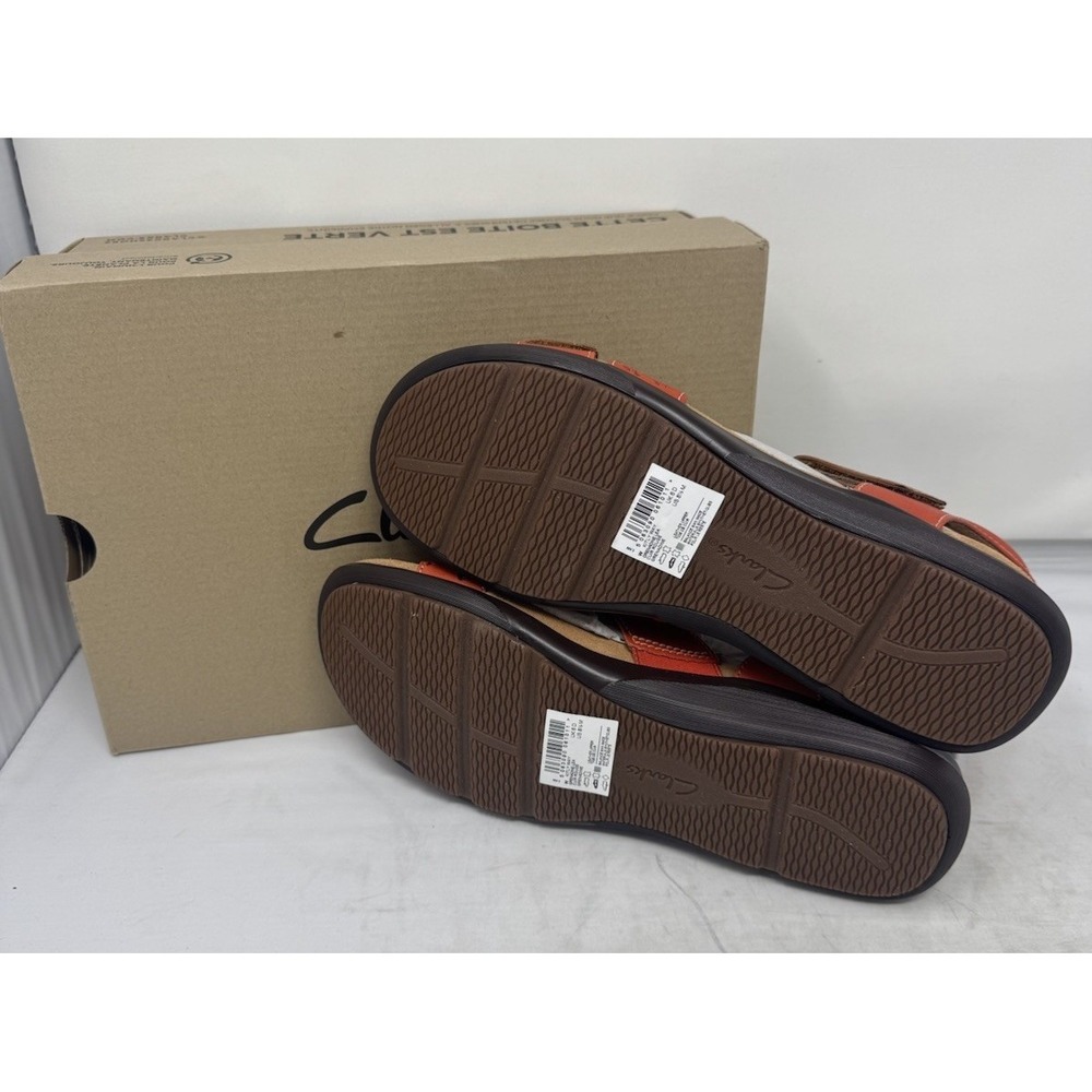 🔥Clarks Kitly Way 🧡Orange Coral Grenadine‎ Leather Sandals  Size 8.5 M NIB - Picture 5 of 6
